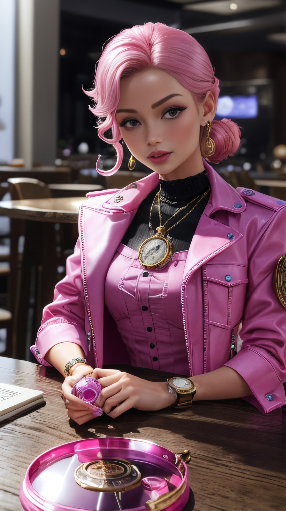Pink colored <lora:BarbieCore:0.8> BarbieCore Pocket watch, (shiny plastic:0.8), (pink plastic:0.9),<lora:LowRa:0.6>